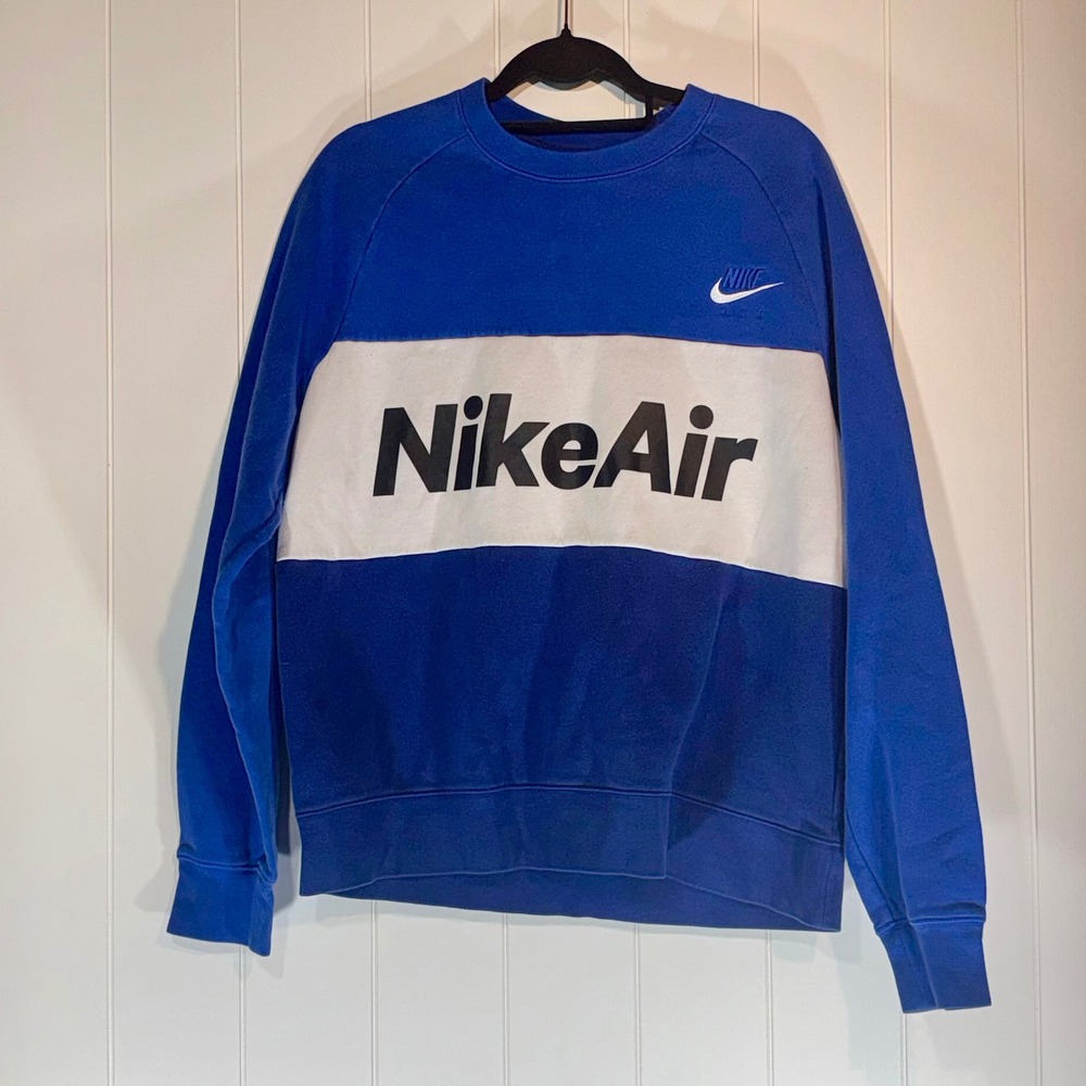 Nike Air Crewneck Sweatshirt Mens Medium Blue White Colorblock Fleece Pullover